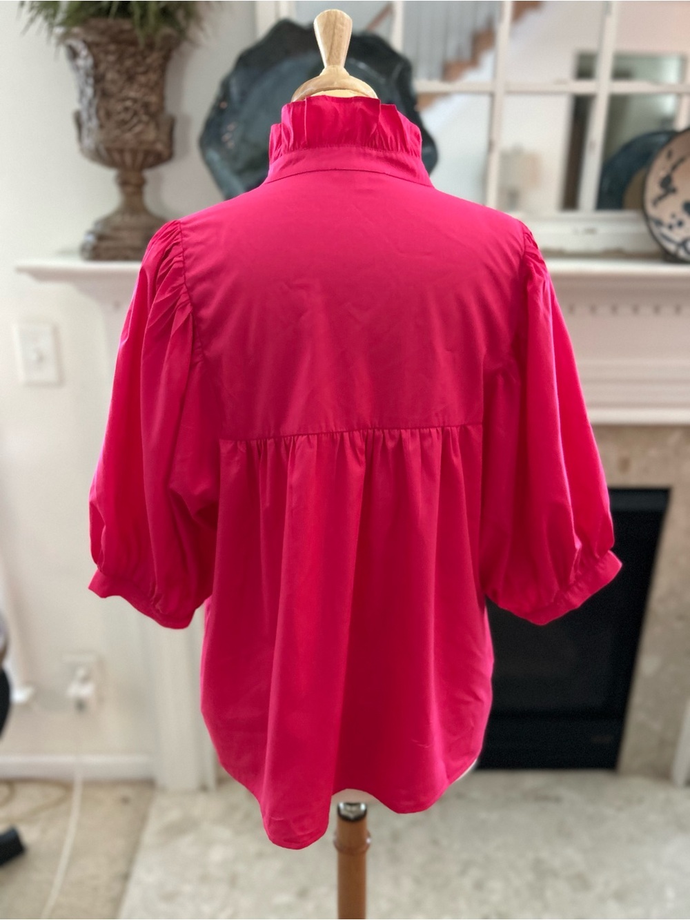 Jade Hot Pink Ruffle Stand Collar Popover Blouse - Picture 8 of 9